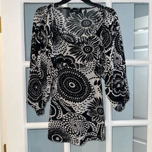 Womens KAREN KANE Top Floral Stretch Blouse Mesh Balloons Sleeve Large